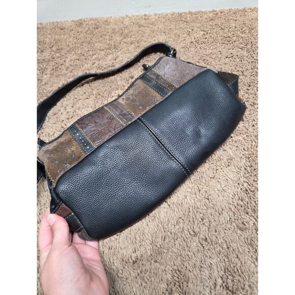 Fossil genuine leather suede y2k brown shoulder bag embossed floral print patch - Picture 8 of 10